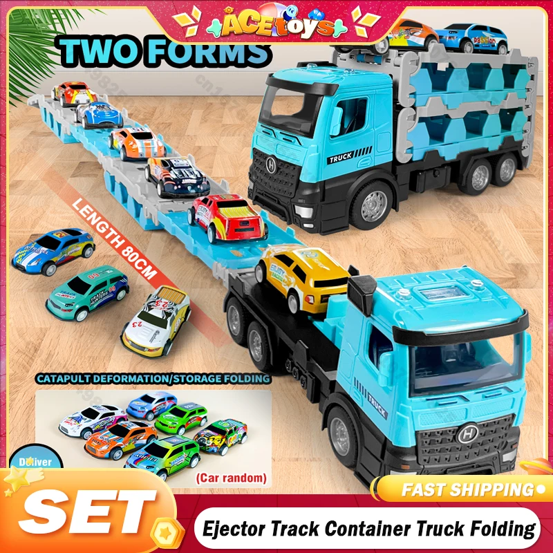 

Ejector Track Container Truck Folding Track Engineering Car with 12Inertia Car Children's Toy Pull-Back Car Toy Christmas Gifts