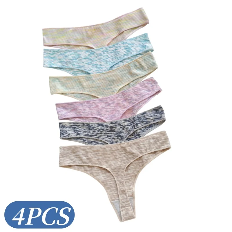 4-teiliges Set Damen Weiche Gerippte Niedrig Sitzende Tanga-Slips Sexy Dessous Damen Unterwäsche G-String Bequeme Unsichtbare Intimates S-XL