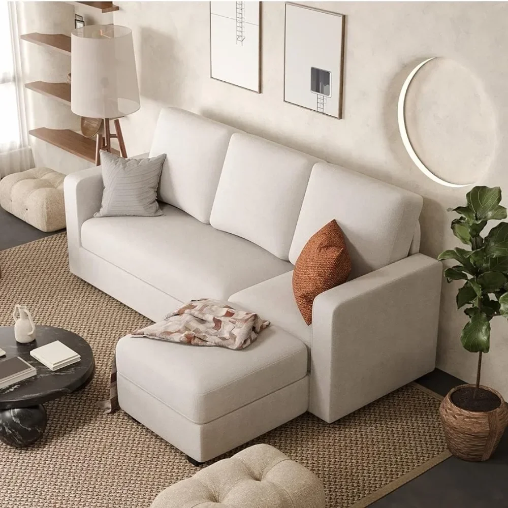 

Convertible Sectional Sofa, L Shape Sofa with Reversible Recliner, Modern Linen Fabric Sofa for Living Room, Small Spaces