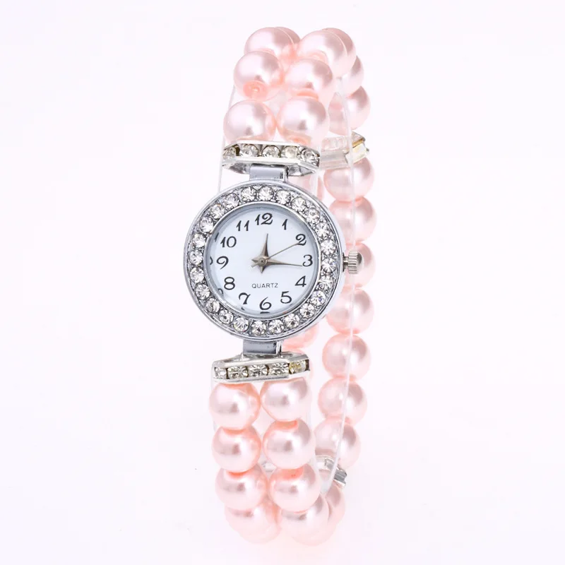 

Женский стеклянный жемчужный браслет, браслет, кварцевые часы, круглые украшения с бриллиантами, маленький циферблат, повседневные часы, темперамент, универсальные