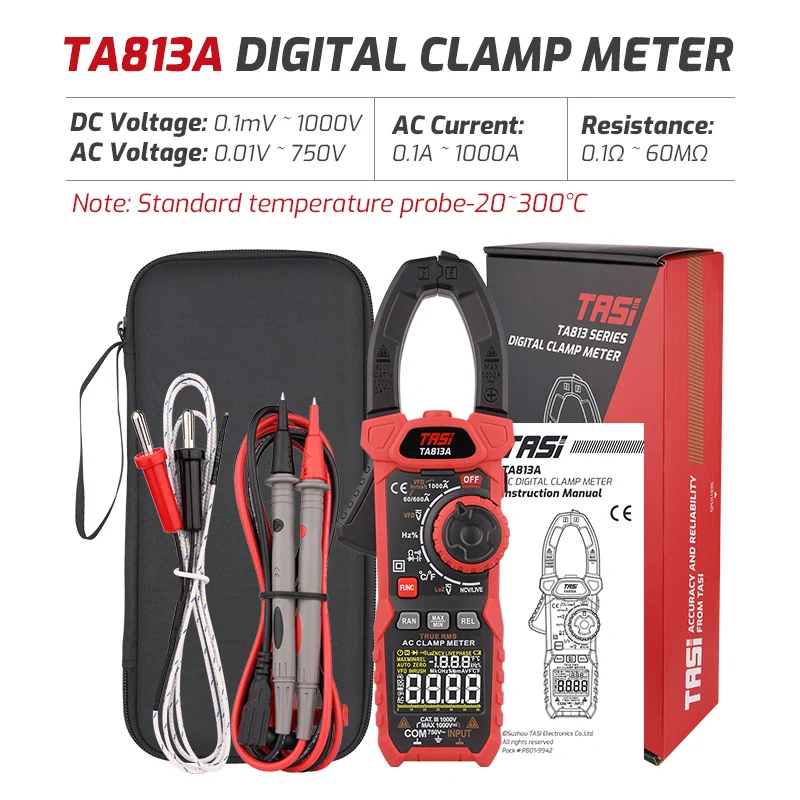 

TASI TA813A TA813B Digital Clamp Meter Multimeter With AC/DC Current High Precision Ammeter Capacitance True RMS Ohm Hz Tester