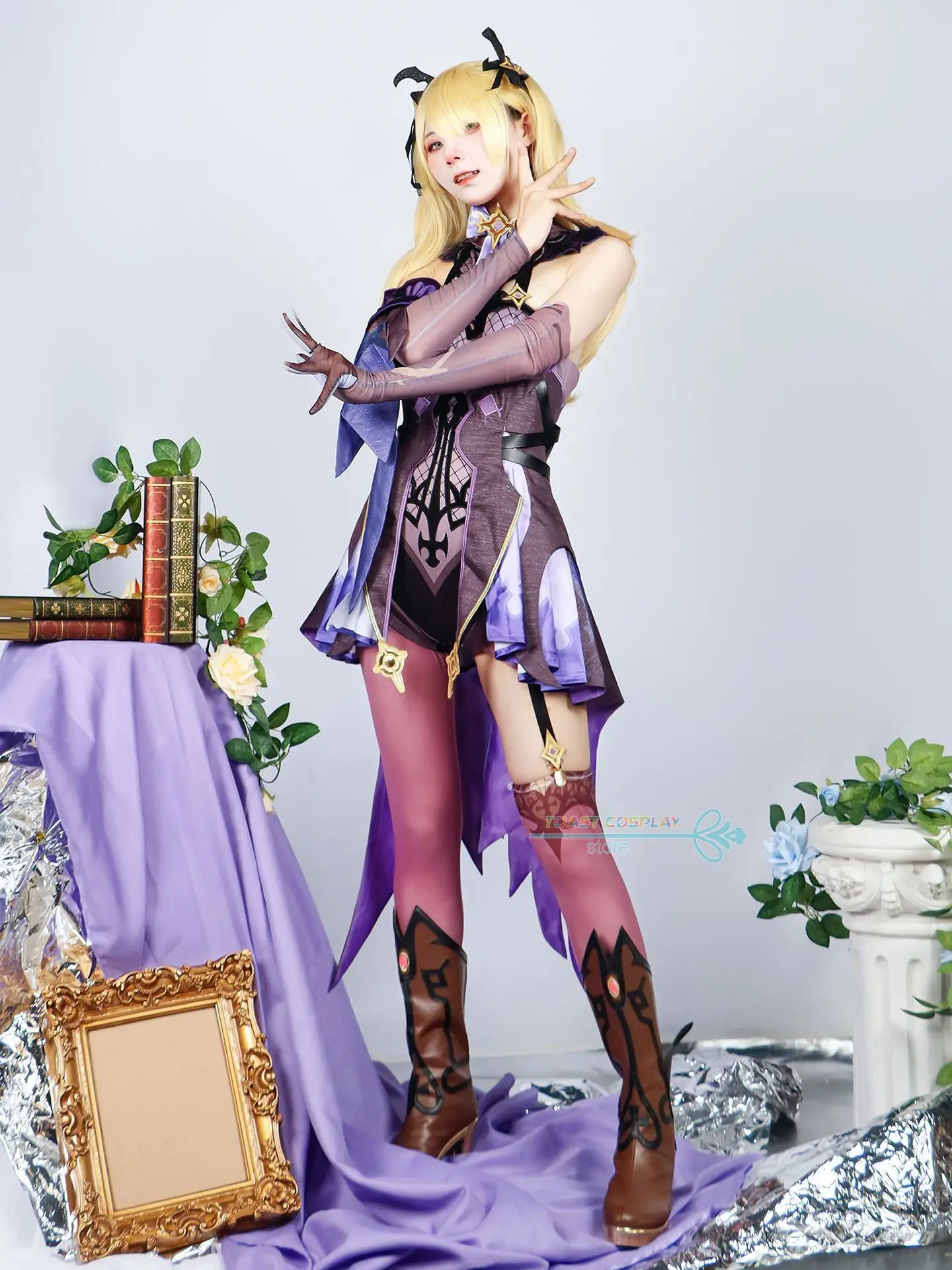 Fischl cosplay spiel genshinimpact fischl cosplay kostüm kleid perücke vollständiger satz frauen rollenspiel karneval party kleidung anime anzüge