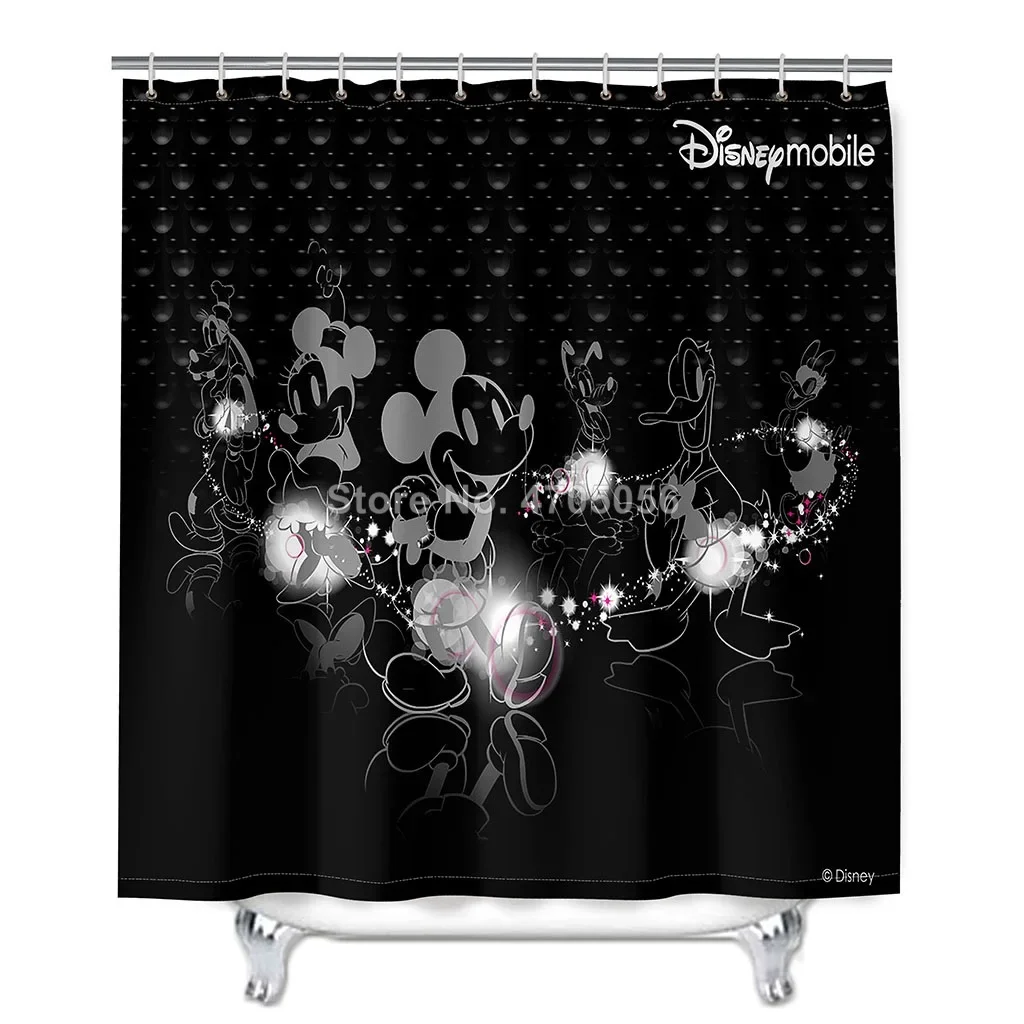 3D Mickey Mouse Print Bathroom Sets Cartoon Black Shower Curtain with 12 Hooks Pedestal Rug Lid Toilet Cover Bath Mat Set