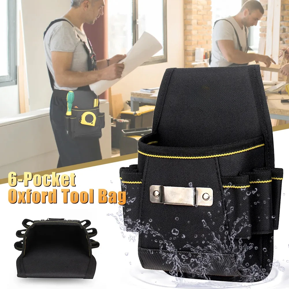 6-Pocket Tool Belt Pouch Thickened Durable Tool Waist Bag with Screwdriver Holder Work Pouch for Electrician Technician