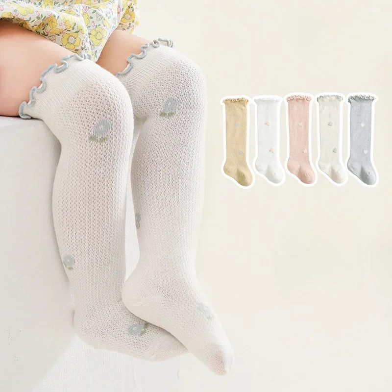 Spring and Summer New Baby Mesh Thin Decorative Small Flower Children Mosquito Proof Comfortable Breathable Long Cotton Socks