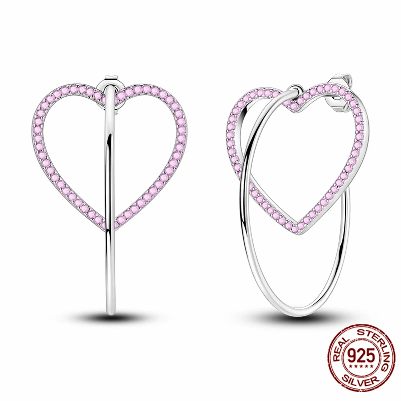 

925 Sterling Silver Hoop Starlight Detachable Heart-shaped Ring Earrings for Women Pretty Wedding Holiday Jewelry Gifts