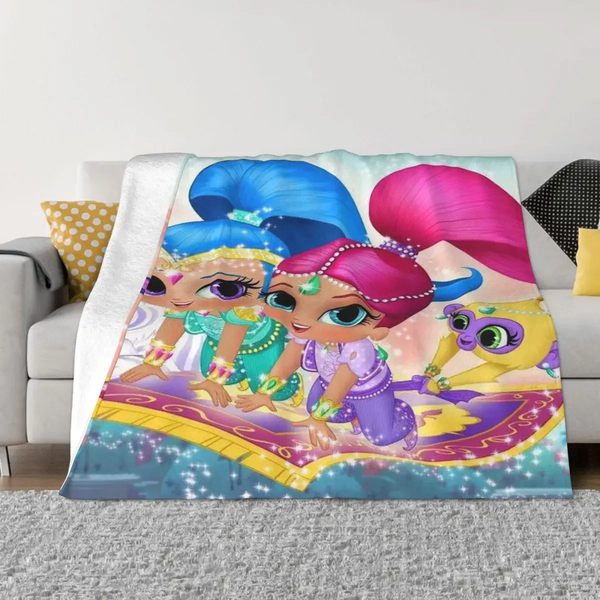 Shimmer And Shine Cartoon Blanket Fleece Summer Anime Multi-function Lightweight Throw Blanket for Bed Car Plush Thin Quilt