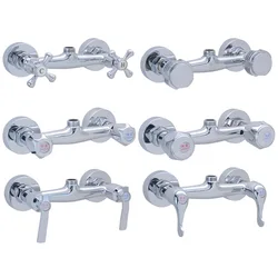 1PC Brass Silver Bathtub Faucet Double Handle Dual Control Hot and Cold Water Mixing Valve Tap Wall Mount