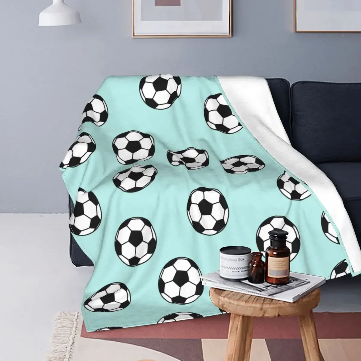 Manta de punto de fútbol de forro polar, balones de fútbol deportivos, mantas súper cálidas para dormitorio, sofá, cama alfombra