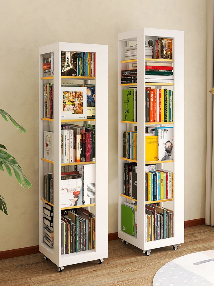 Rotating bookcase 360-degree bookcase shelf floor against the wall Modern minimalist living room creative storage cabinet