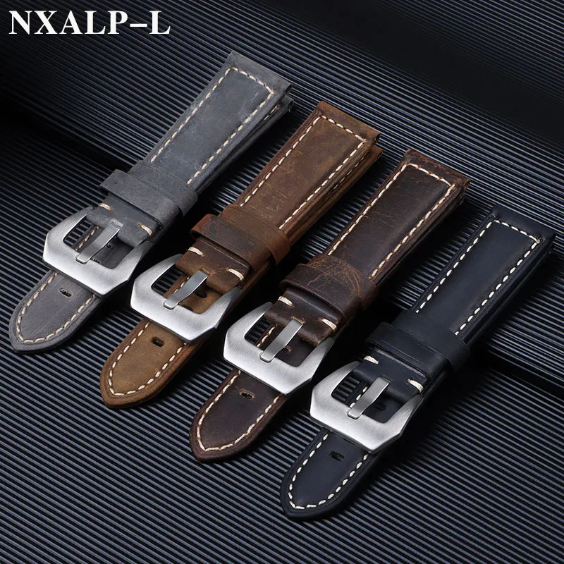 Кожаный ремешок для часов в стиле ретро 20 мм, 22 мм, 24 мм, 26 мм для Panerai, ремешок для часов Omega, масляный воск, матовый браслет из воловьей кожи, мужские аксессуары