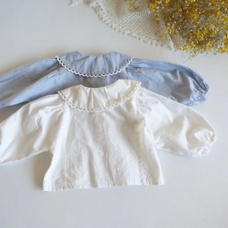 Girls' Shirt 2026 New Doll Collar Top Children's Embroidered Spring and Autumn Long Sleeve Western Style Collar Shirt