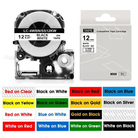 1 peça ss12kw compatível com epson kingjim ss12kw LC-4WBN ss9kw ss6kw 6/9/12mm fita de etiqueta para epson LW-300 LW-400 600p fabricante de etiquetas