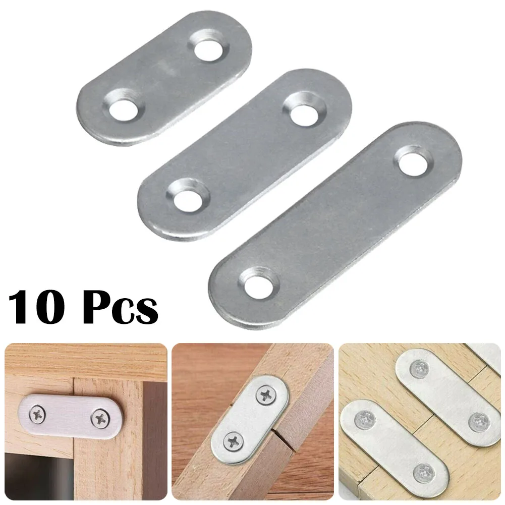 10Pcs Stainless-Steel 37/47/56x16mm Flat Corner Brackets Mending Repairing Plate Connection Plate Furniture Hardware Repair Tool