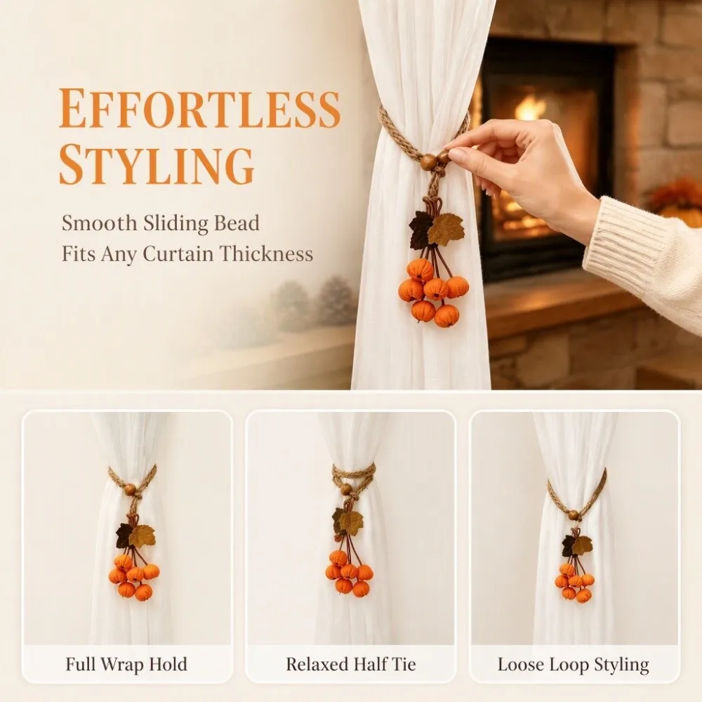 Artificial Maple Leaf Curtain Tiebacks Hawthorn Berry Strands Pastoral Style Curtain Straps Decorative Polyester