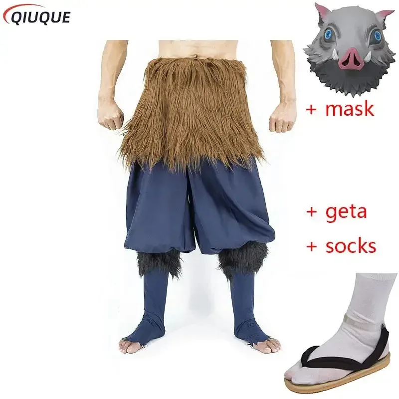 

l2025l новый костюм для косплея Hashibira Inosuke, силиконовый головной убор, парик, черные сандалии гэта, сабо, аниме, косплей, Хэллоуин, карнавал, пар