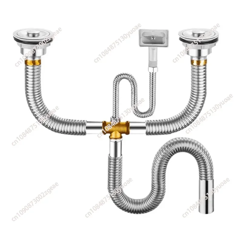 Stainless Steel Double Groove Sewer Set, Kitchen Sinks Hoses, Drain Pipe Fittings, Dishwashing Basin, Water Pipe Accessories