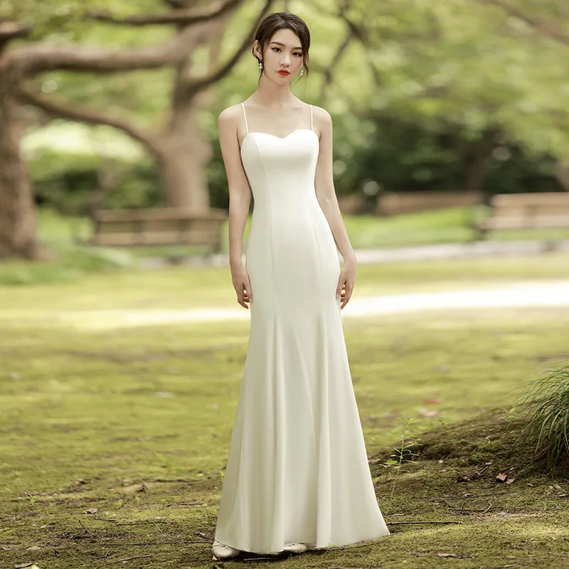 Soft Satin Wedding Dress Fashionable Spaghetti Straps Vintage Vestido De Noiva Elegant Long Simple Bridal Dresses Customized