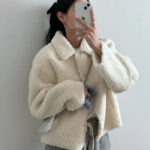 패션 재킷 직선형 긴 소매 단추 패션 짧은 양모 일체형 카라 양털 재킷 양모 재킷 양털 재킷 재킷 재킷 재킷 재킷 재킷 