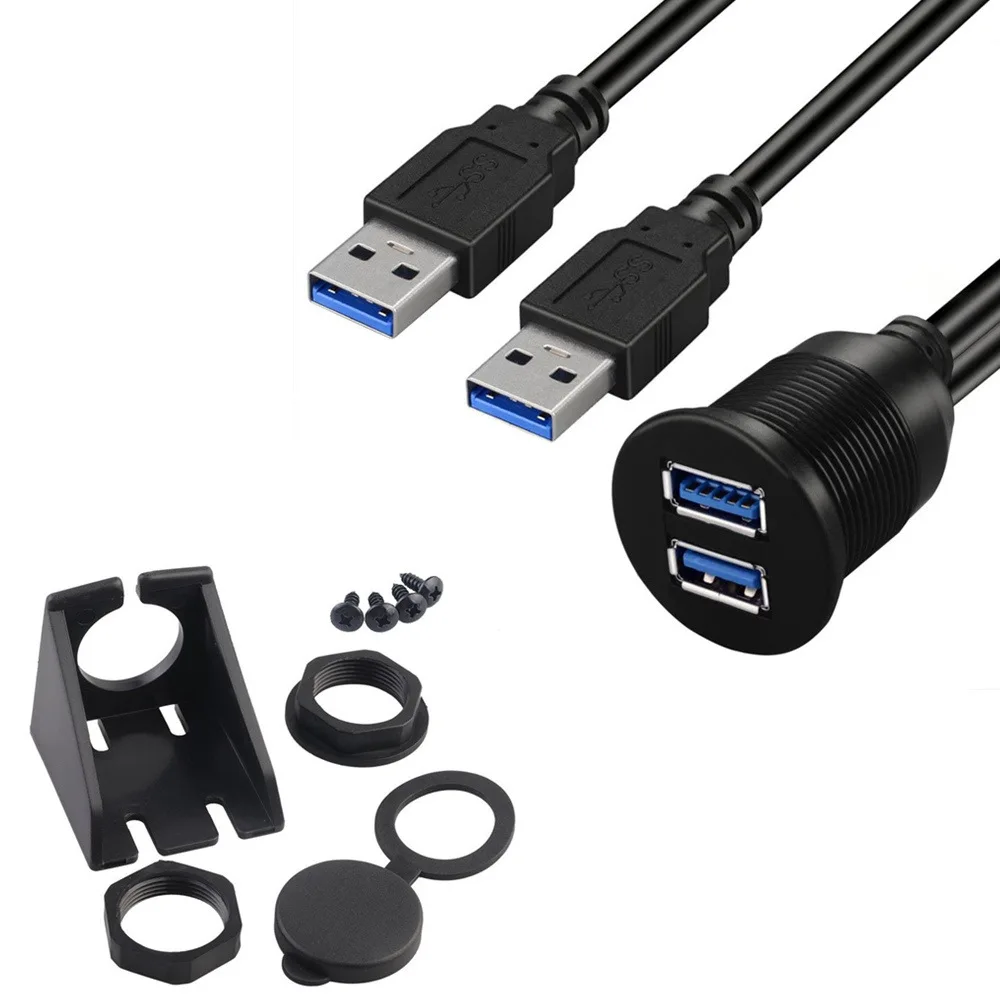 

Dual Port USB 3.0 Waterproof Line Extension Cable For Car, Ship, Motorcycle Dashboard Panel Data