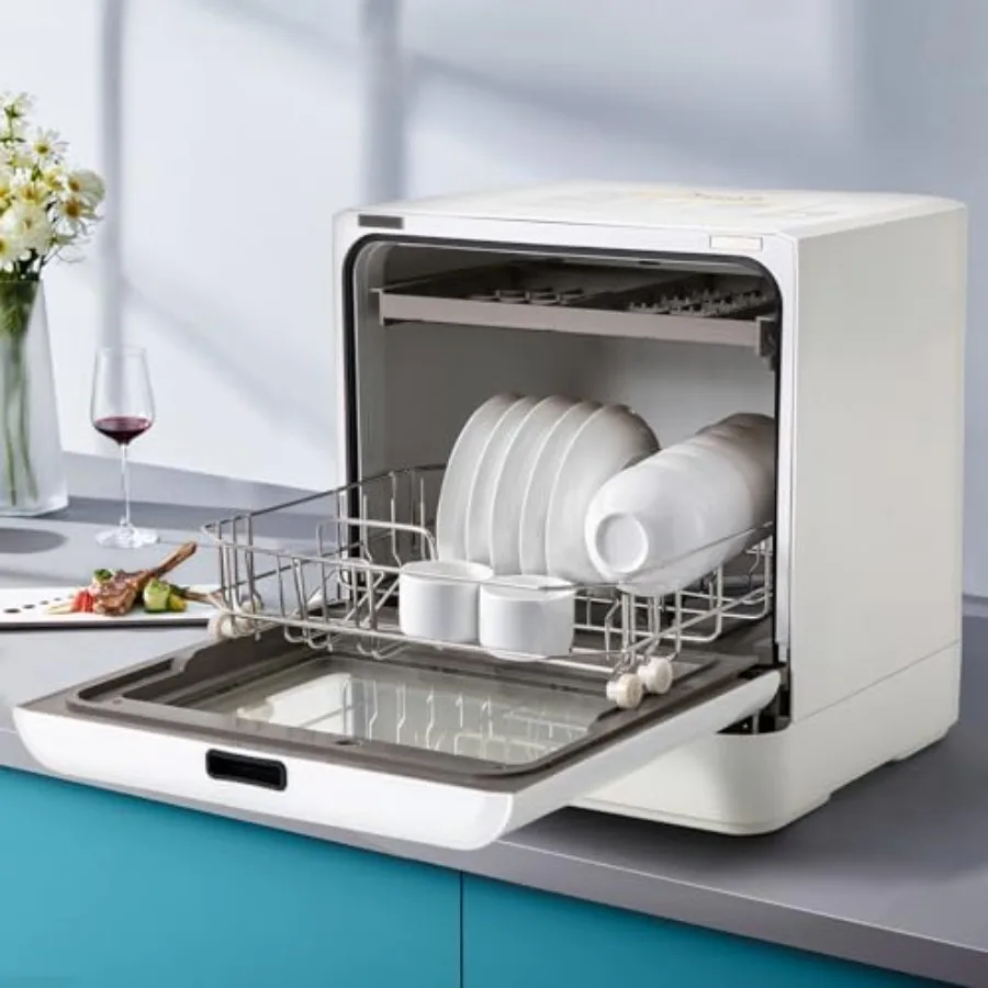 Portable Countertop Dishwasher 785W with 5 Programs 360 Dual Spray for Home Kitchen Apartments RVs Stainless Steel Finish Silve