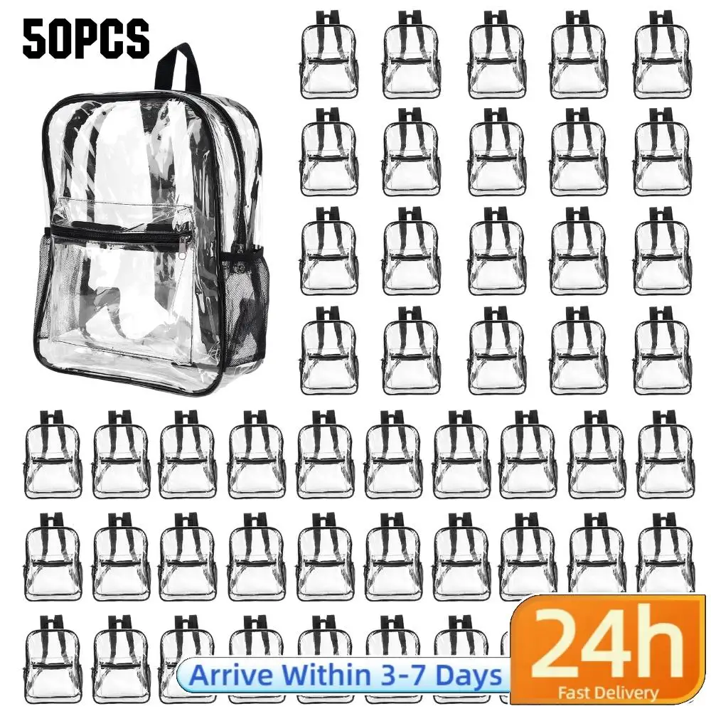 

50 Pack PVC Clear School Backpack Water-Resistant 15 Inch Outdoor Lightweight Backpacks Reinforced Shoulder Straps for Men Women