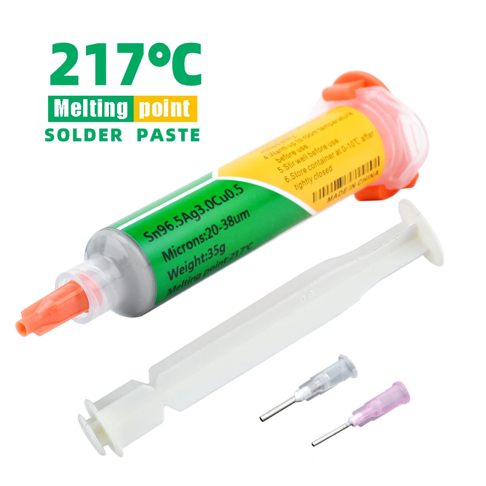 Sn96.5Ag3.0Cu0.5 Solder Paste 3% Silver 217℃ Melting Point Needle Tube Syringe Type for SMD PCB Repair