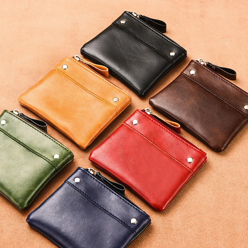 New Short Wallet For Men Women Soft  Thin Solid Color PU Leather Coin Purse Mini Zipper Card Coin Bag Casual Key Storage Bag