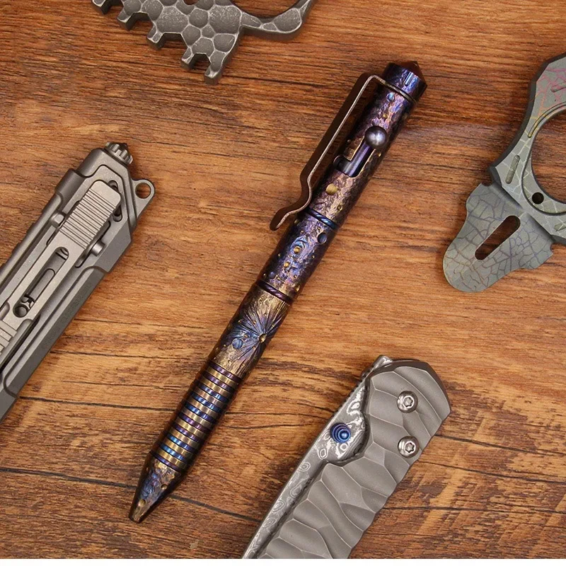 

1 Piece titanium alloy hand engraved starry night signature pen tactical pen with tungsten steel window breaker for gift