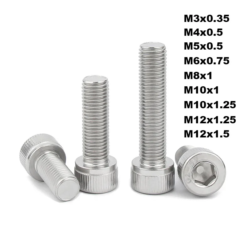 Tornillo hexagonal de acero inoxidable 304, rosca fina de paso, cabeza redonda, 20 piezas, 1/M5, M3, M4, M6, M8, M10, M12, A2-70