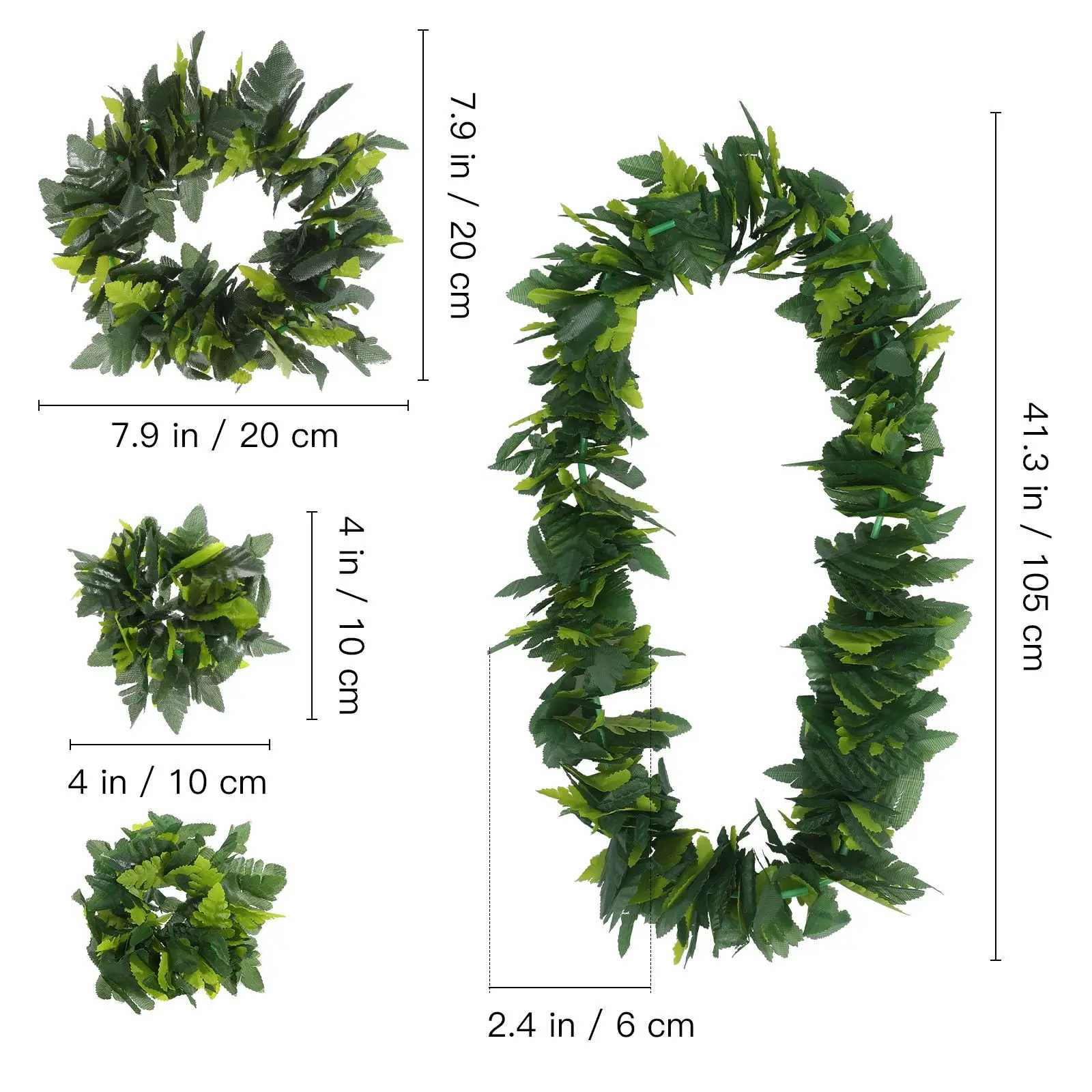 4 pezzi in 1 set di simulazione hawaiana ghirlanda verde foglia d'acero, spettacoli per feste sul palco, serie giungla, oggetti di scena per vestire