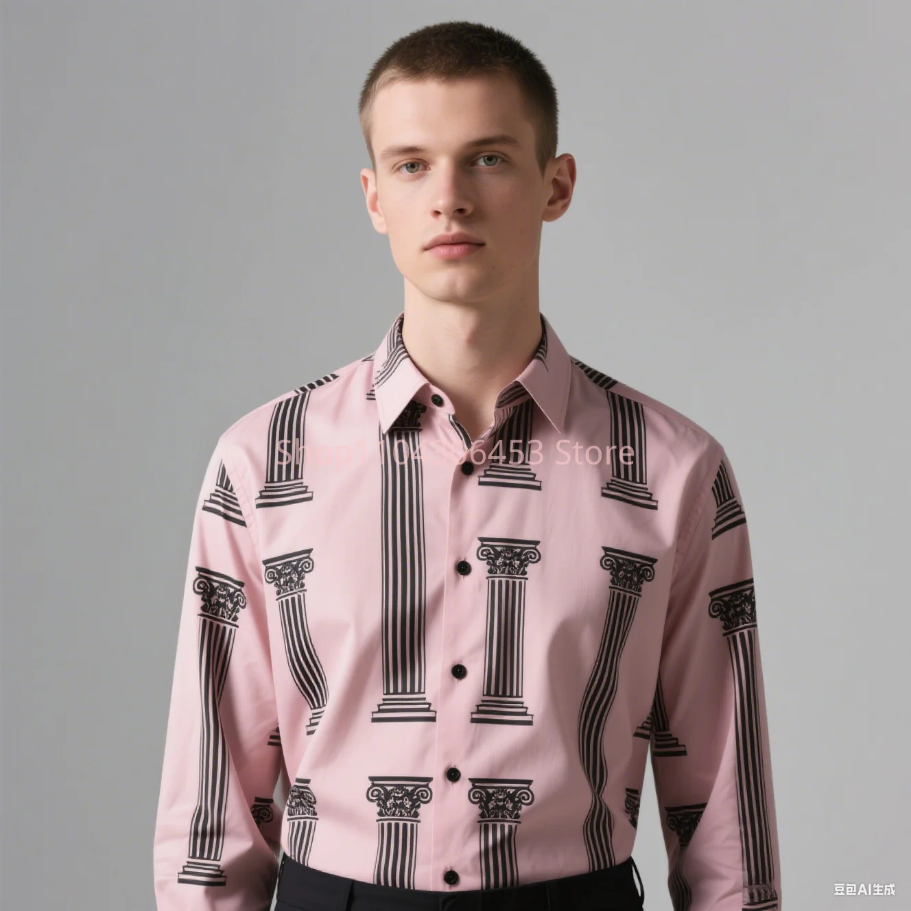 

2025 New Men's European Palace Baroque Pattern 3D Printing Long Sleeve Lapel Shirt Business Casual Office Outdoor Party Clothing