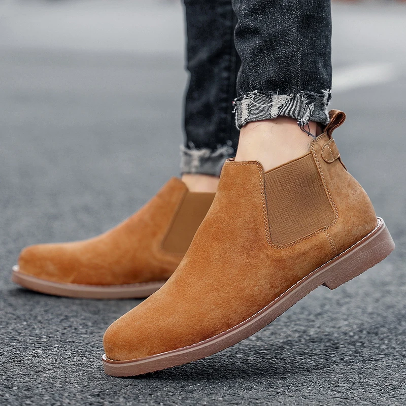 

Men's Trends Suede Genuine Leather Chelsea Boots Men Fashion Ankle Boot Mens Casual British Style Short Boots Botas Para Hombre