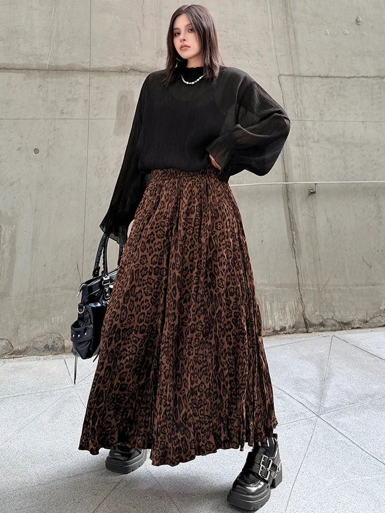 NYFS américain hottie rétro imprimé léopard femme jupes femme taille haute ample grande taille 2026 printemps jupe longue