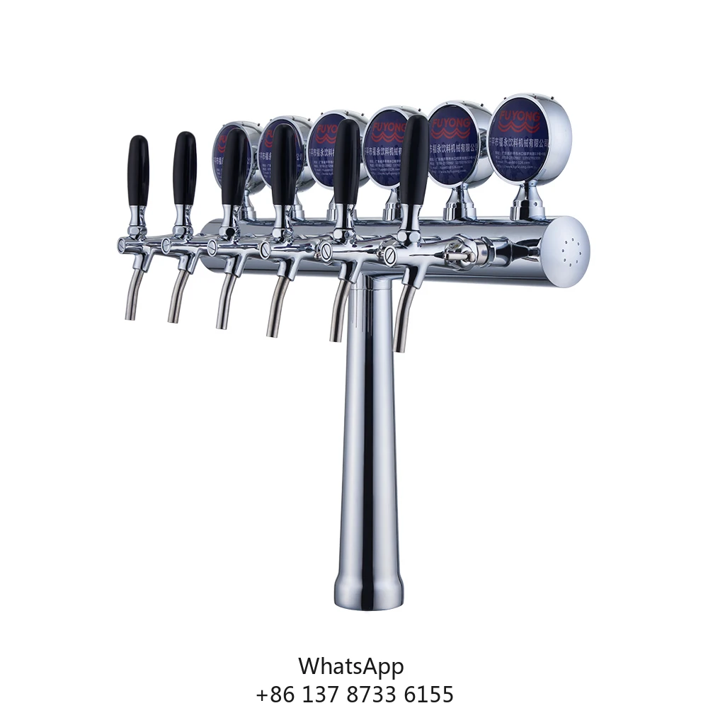 

Stainless Steel 6-Tap T-Shape Gold Column Drink Dispenser Draft Beer Tower For Bar Use