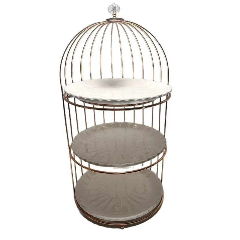 

Birdcage double-layer display rack, three-layer fruit plate wrought iron dessert cake afternoon tea break snack iron rack