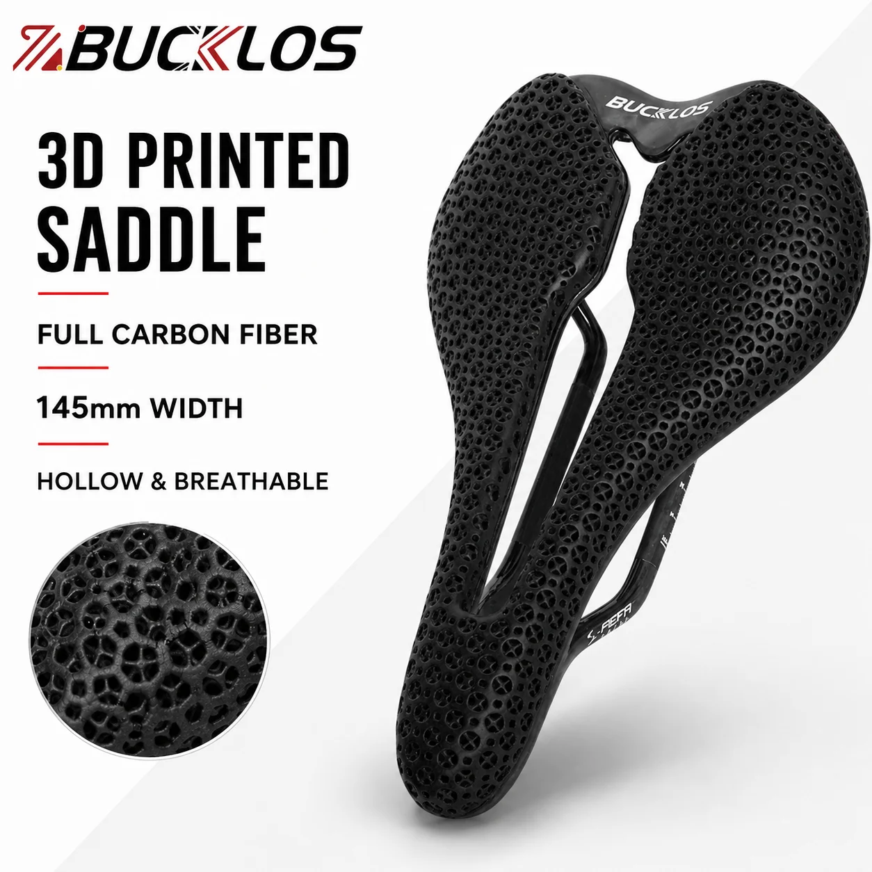 BUCKLOS 3D Printed Bicycle Saddle 145mm Carbon Fiber Bike Seat Hollow Breathable Design Road MTB Cycling Saddle Bike Accessories