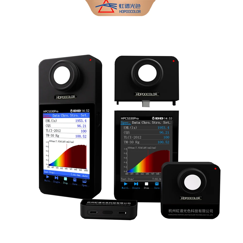 HPCS330Pro HOPOOCOLOR 380-1000nm Irradiance de luz Nir mW/cm2 spectrómetro CCT CRI medidor analizador de espectro