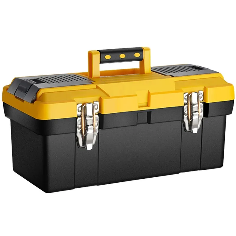 Plastic toolbox with removable tray and stainless steel double lock for true durability