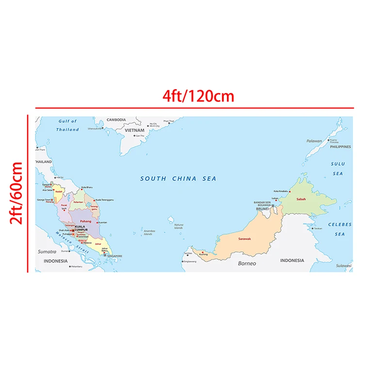 120*60cm Map of The Malaysia Wall Unframed Poster Non-woven Canvas Painting Decorative Print Living Room Bedroom Home Decoration