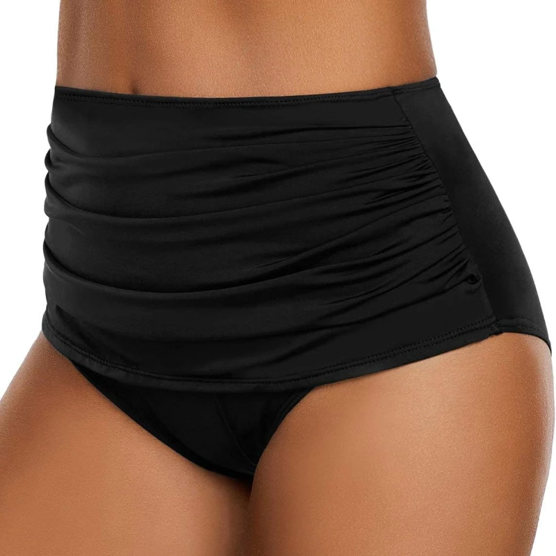 Cuecas de banho tankini de biquíni franzido com cintura alta feminina, cintura elástica, confortável de usar