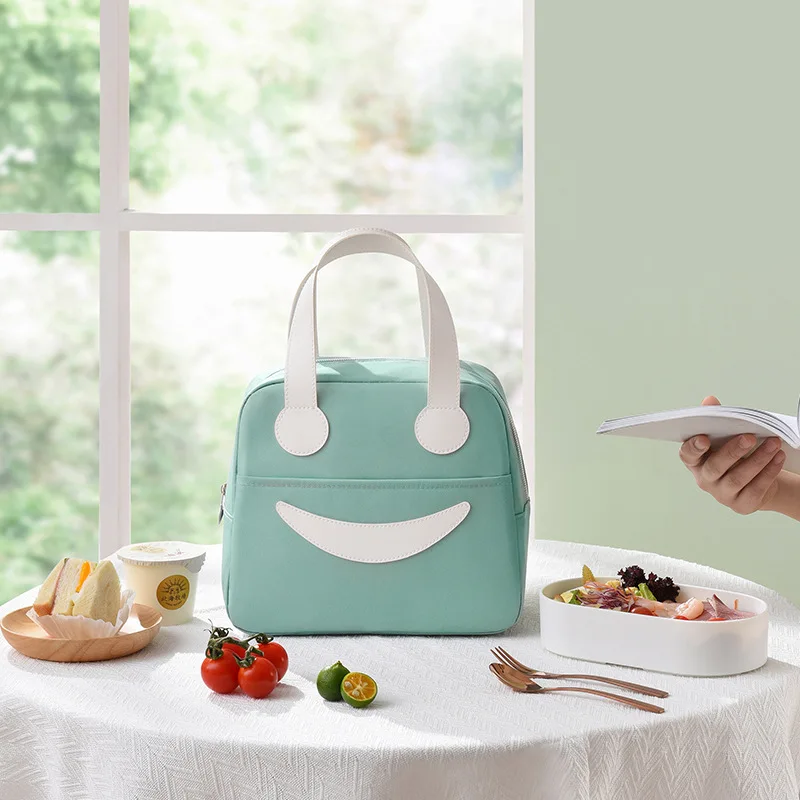 

Большая улыбка на лице, термоизолированная сумка для обеда, водонепроницаемая маслостойкая ручная сумка-бенто, простой дизайн для офисных работников