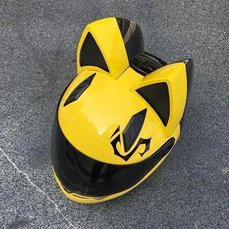 ABS Full Face Helmet Original NITRINOS Brand Helmet Yellow Cute with Cat Ears Motorcycle Helmet ECE Approved Capacete