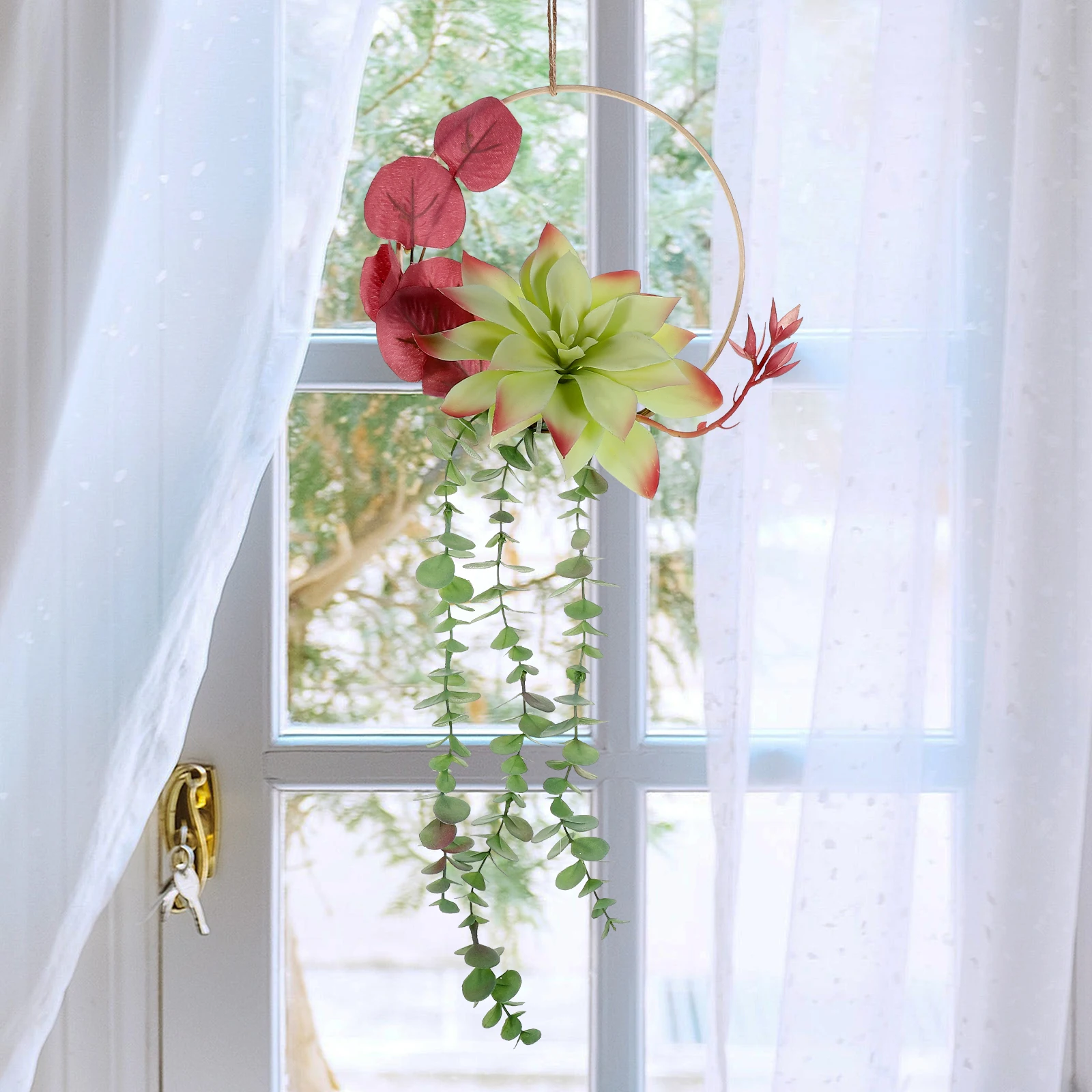 

Artificial Succulent Wreath Hanging Pendant Fake Succulents Garland Decorative Wall Greenery Decor Indoor Outdoor Wedding