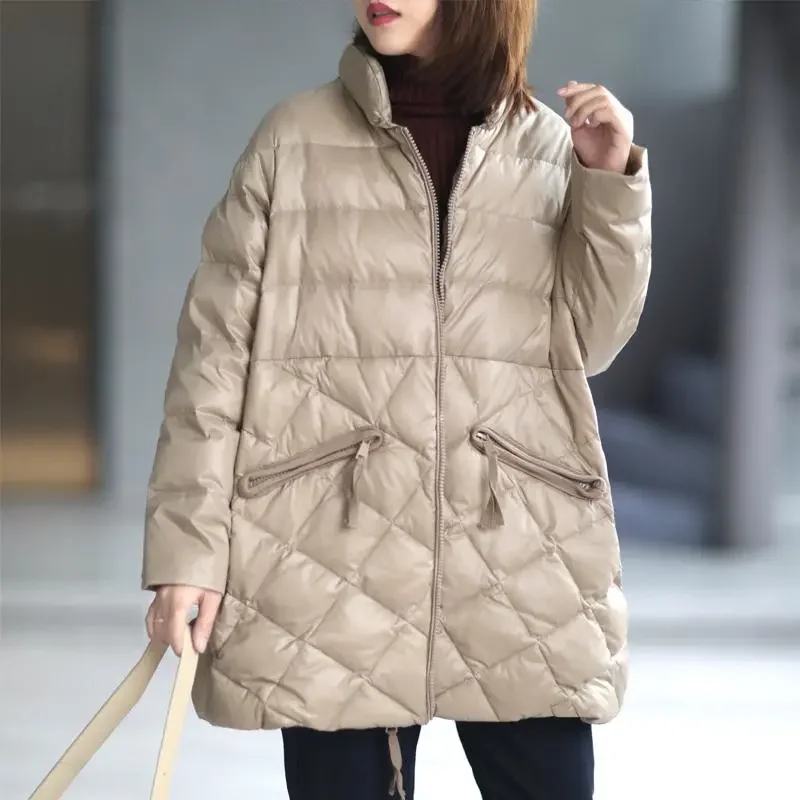 Outono inverno feminino casaco de algodão padrão diamante bloco cor engrossado forro de lã simples confortável casual magro
