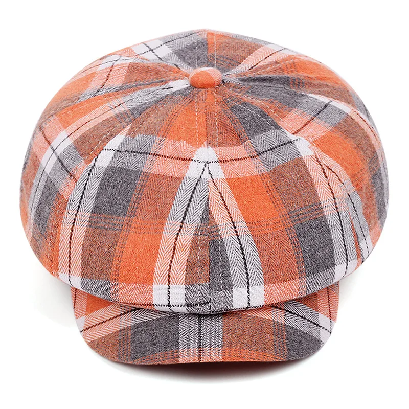1 Stück Lässige Farbblock-Karo-Baskenmütze für Männer und Frauen, Künstlerische Schirmmütze, Dünnes Design, Britische Retro-Zeitungsjungenmütze für Frühling und Sommer – Detail 3