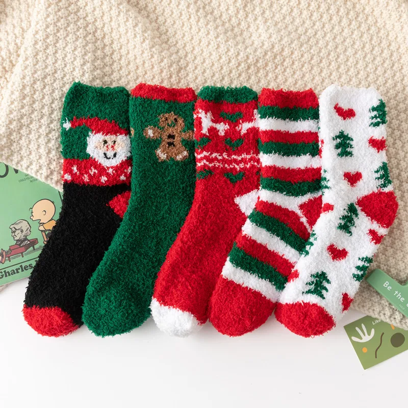 Christmas Socks For Women's Winter Thick Plush Warm Comfortable Soft Coral Velvet Cute Santa Claus Sock Warm Snowy Socks For Men