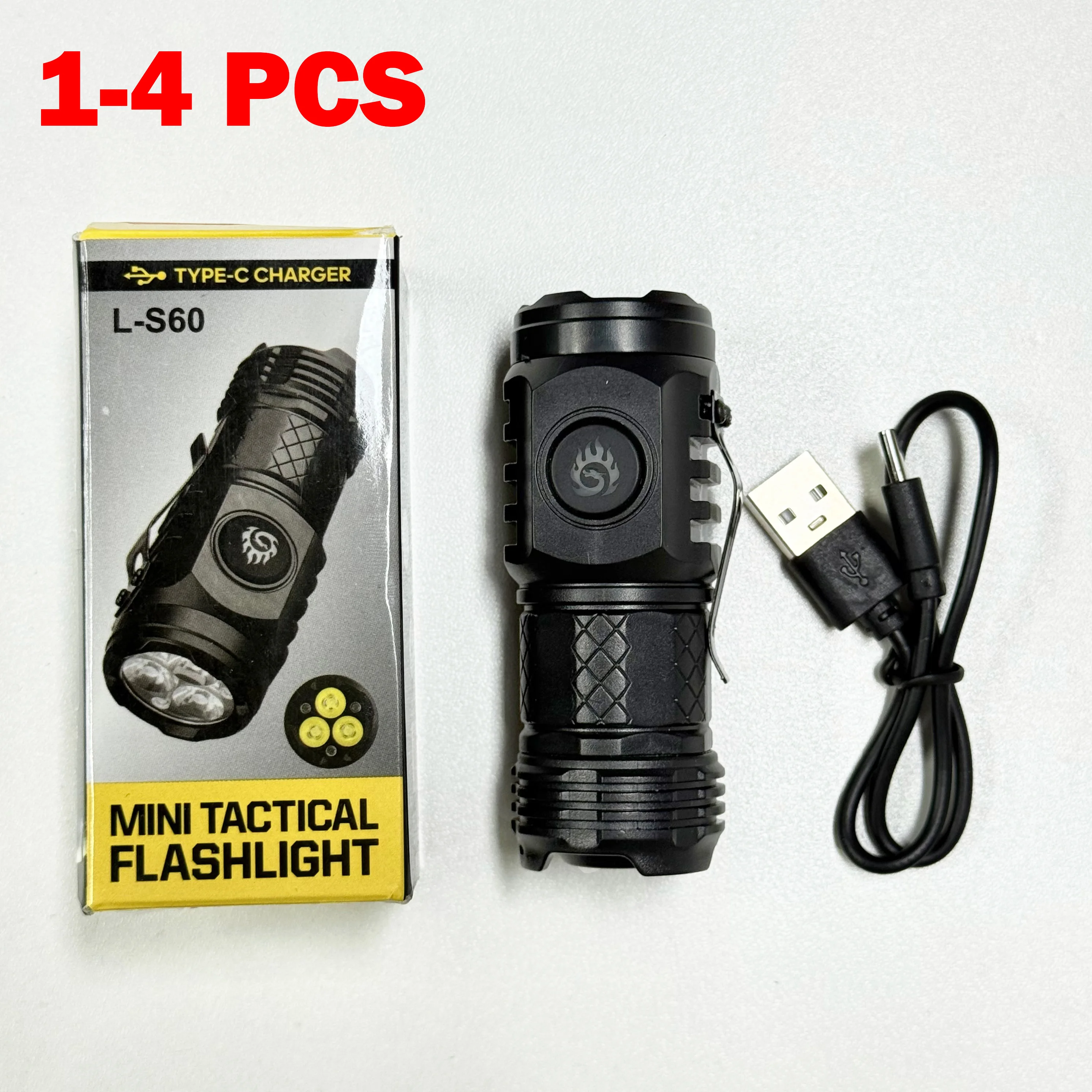 Mini Portable LED Flashlight Built-in Battery USB C Rechargable Torch Lamp Metal Clip Hiking Lamp Easy Carry Emergency Lantern