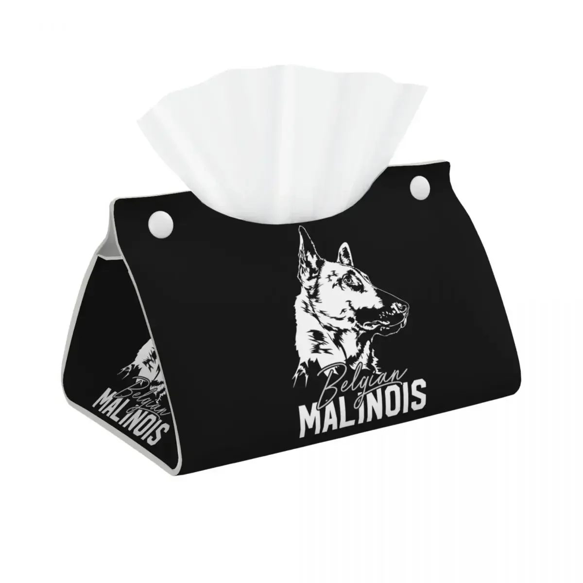 Custom Belgian Malinois Dog Tissue Box Holder Rectangular Mechelaar Shepherd Dog PU Leather Facial Tissue Box Cover for Office