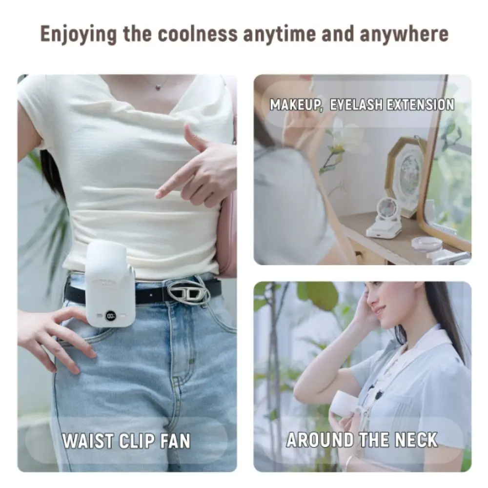 Q5pro High-speed Handheld Fan LCD Display Hundred Gear Rechargeable Fan Double Shaft Power Bank Mini Fan Waist Clamping